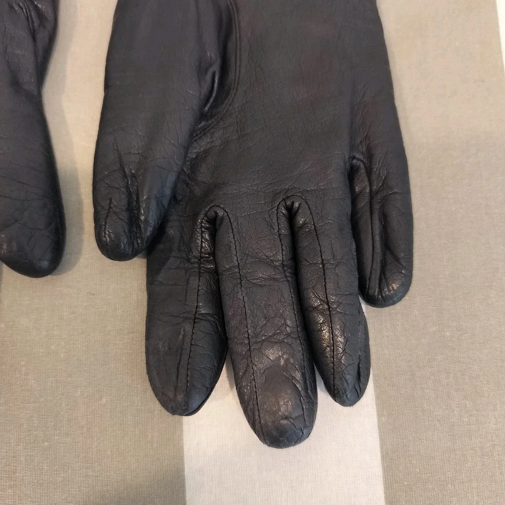 Aris Leather Gloves Cashmere Lined Vintage Black